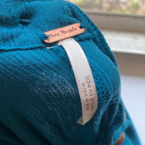 Free People Blue Green Maxi Oversized Sleeveless Dress with Wooden Beading SP - Picture 11 of 11